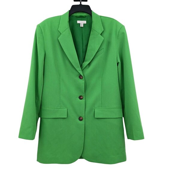 Topshop Green Longline Blazer Jacket Size 4 US Boardroom Chic Officecore Career - Picture 1 of 11